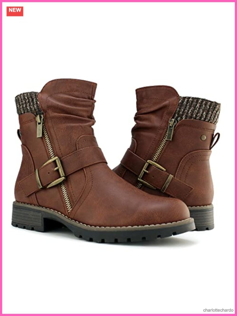 Women's Faux Leather Combat Boots Side Zipper Ankle Booties
